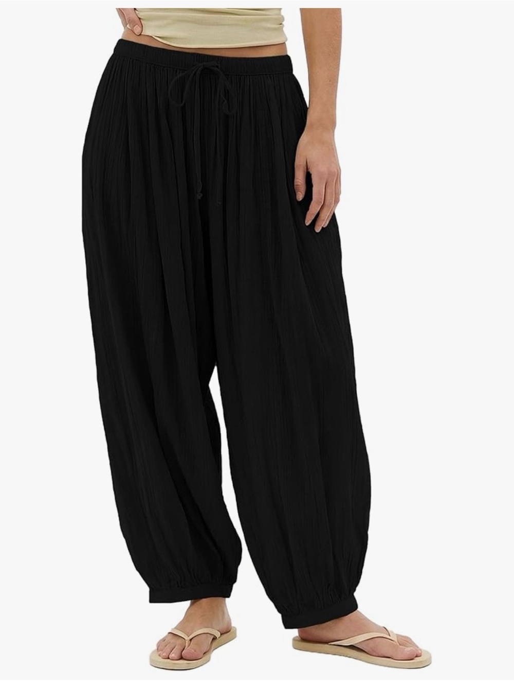 Amazon Women's Wide Leg Drawstring Pants - Black